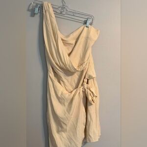 One-Shoulder Cream Asymmetrical Wrap Dress L